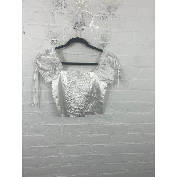 Princess Polly Women's Allyson Soft Silk Crop Top Puff Sleeves White Size 6 - Picture 5 of 8